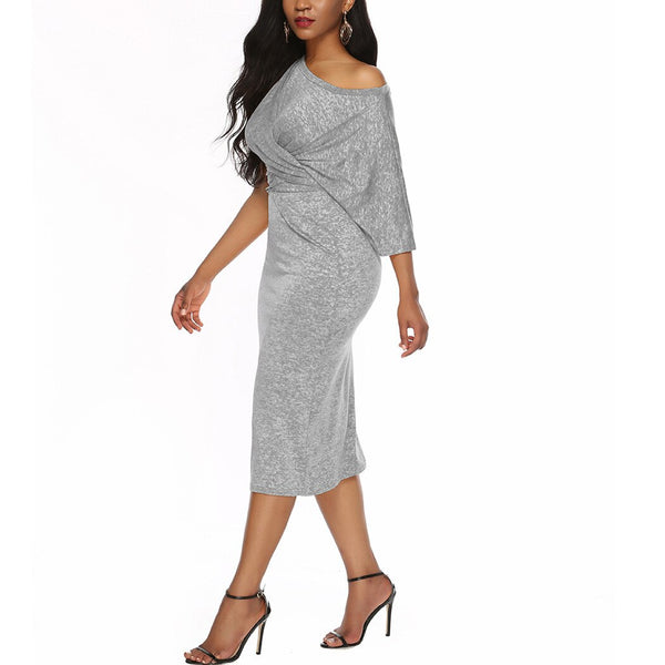 Women Plus Size Loose One Shoulder Half Sleeves Sexy Bodycon Dress