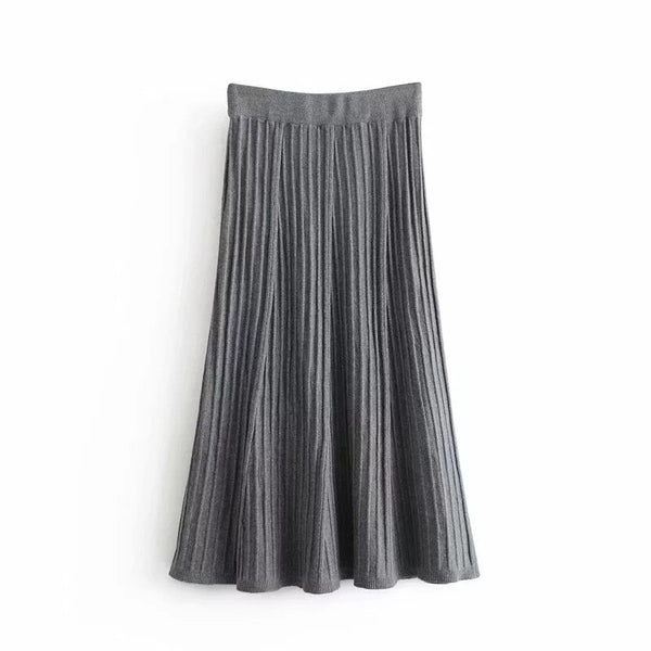 Vintage Simple Style Knitting Long A-line High Waist Skirt