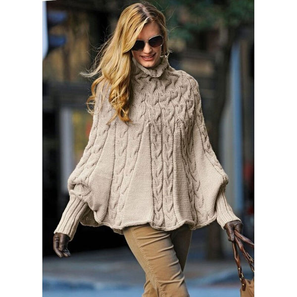 Winter Vintage Knitted Turtleneck Poncho Sweater 