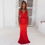 New Style Deep V-neck Solid Sexy Evening Dresses