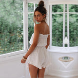 Women Summer Ruffles Strapless Cotton Linen Jumpsuit