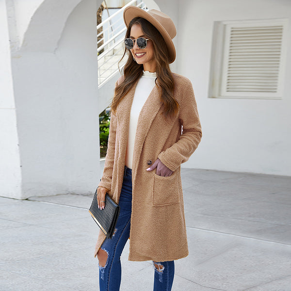 Women Winter Solid Loose Long Sleeve Coat