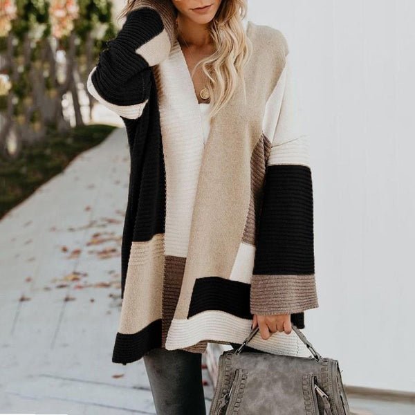 Open Stitching Casual Loose Long Sleeve Cardigan Sweater