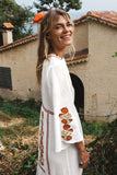 Boho Floral Embroidered V-Neck Long Sleeve Bohemia Dresses