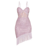 Sexy Tassel Pink Lace Party Bodycon Dresses