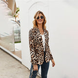 Women Leopard One Button Casual Blazer Suit Jacket