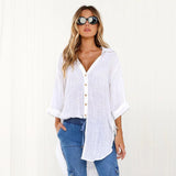 Collar Solid 3/4 Sleeve Pure Color Casual Blouses