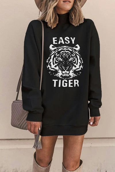 Women Turtleneck Tiger Print Sweatshirt Tops