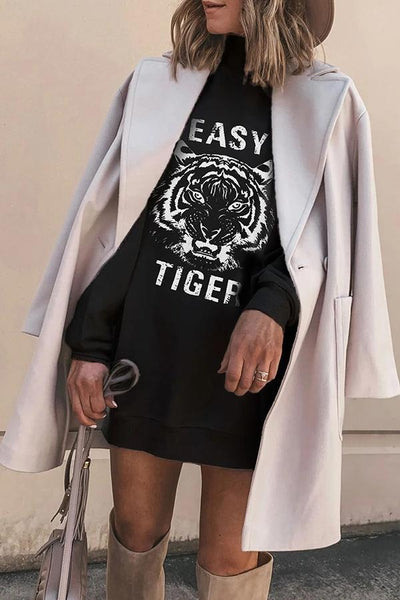 Women Turtleneck Tiger Print Sweatshirt Tops