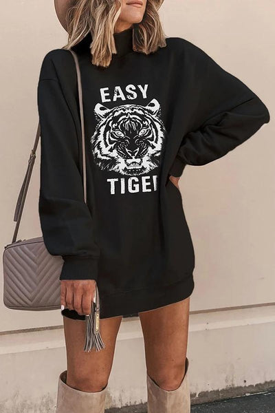 Women Turtleneck Tiger Print Sweatshirt Tops