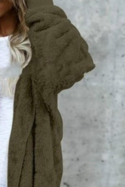 Hooded Slit Pocket Plain Outerwear