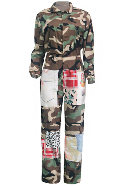 Women Fashion  Casual Patchwork Camouflage Printed  Jumpsuits