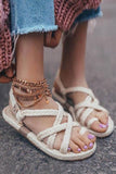 Women Straw Cross Flat Sandals
