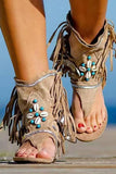 Women Tassel Beaded Toe Post Flat Sandals