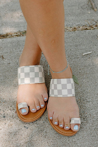 Women Checkered One Step Closer Flats Sandals