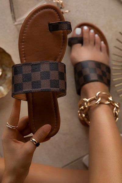 Women Checkered One Step Closer Flats Sandals