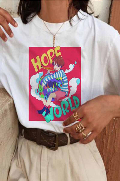 Women Cute Colorful Letters Print Short Sleeve Tops