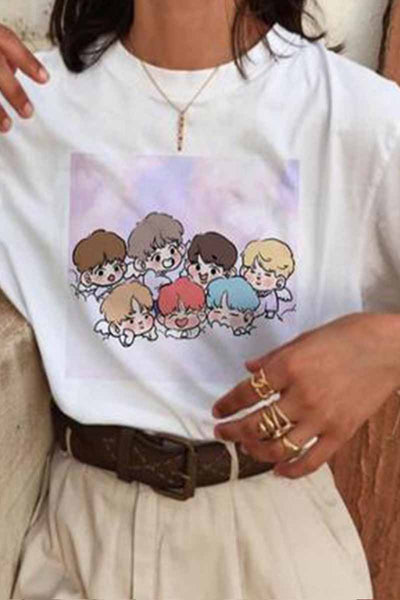 Women Cute Colorful Letters Print Short Sleeve Tops