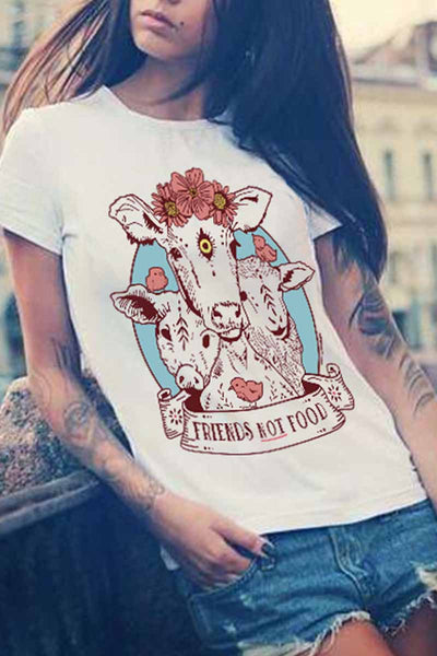 Women colorful Cow Carton Print T-shirt