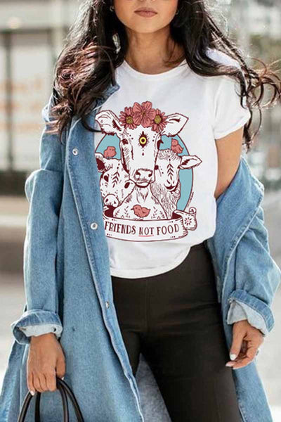 Women colorful Cow Carton Print T-shirt