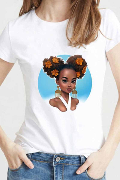 Women colorful Girl Carton Print T-shirt