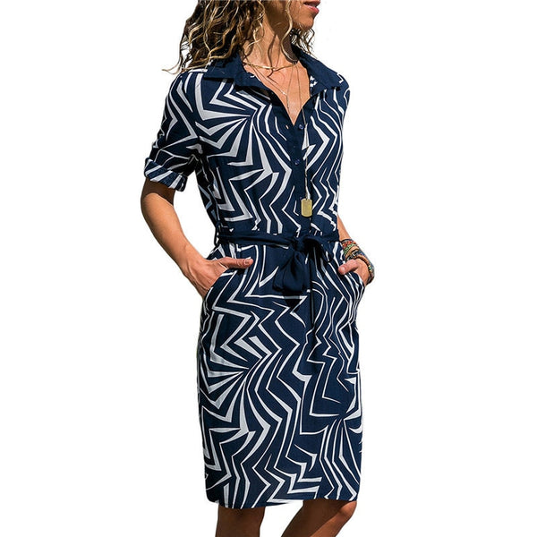 Long Sleeve Shirt Dress  Summer Boho Beach Dresses Women Casual Striped Print A-line Mini Party Dress