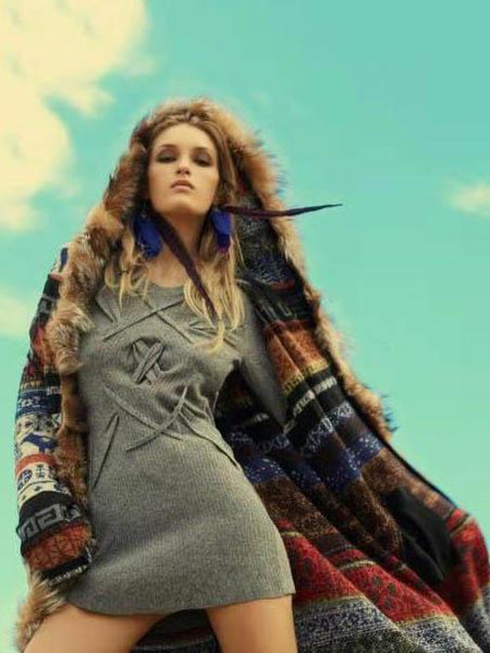Women Fashion Printed Artificial Fur Hooded Outwears