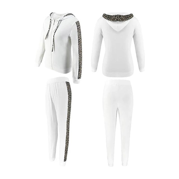 Women's Leopard Sporty Drawstring Hoodie & Pants Suit