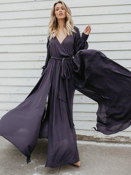 Long Sleeves Belted Maxi Dress