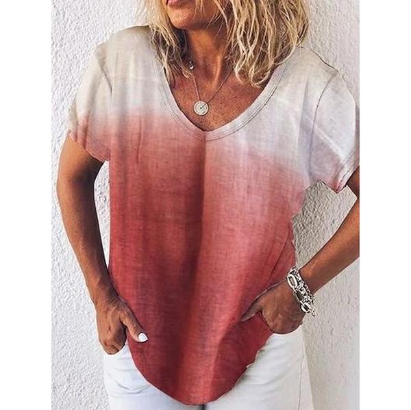 Summer V Neck Short Sleeve Gradient Women Tops