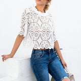 Chic Lace Hollow Short Sleeve Blouse