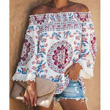 Vintage Printed Off Shoulder Blouses