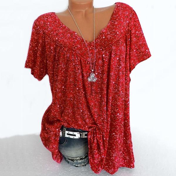 V Neck Printed Loose Blouse