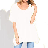 Solid Color Irregular Hem Loose Blouse