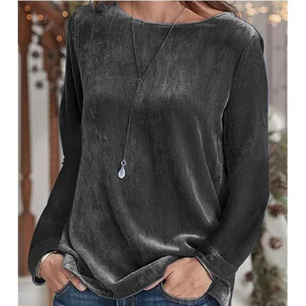 Women Solid Color Casual Round Neck Long Sleeve Autumn Blouse