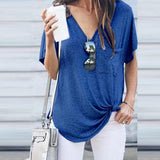 Casual Women V Neck Cotton Short Sleeve Summer Blouse