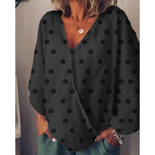 Casual Polka Dot V Neck Blouse