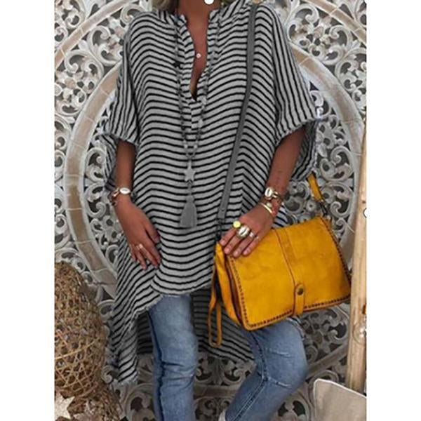 Casual Striped Short Sleeve Blouse