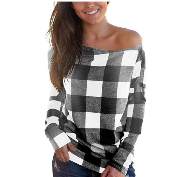 Printed Long Sleeve Plaid Loose Blouse