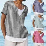 Casual Crew Neck Stripes Short Sleeve Tops