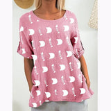 Daily Fish Bone Print Short Sleeve Blouse