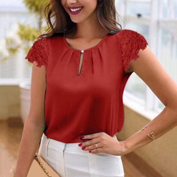 Solid Color Lace Sleeve Blouse