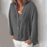 Cotton and  Linen V-neck Solid Color Loose Casual Blouses