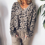 Autumn Leopard Printed V-Neck Blouses