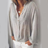 Cotton and  Linen V-neck Solid Color Loose Casual Blouses