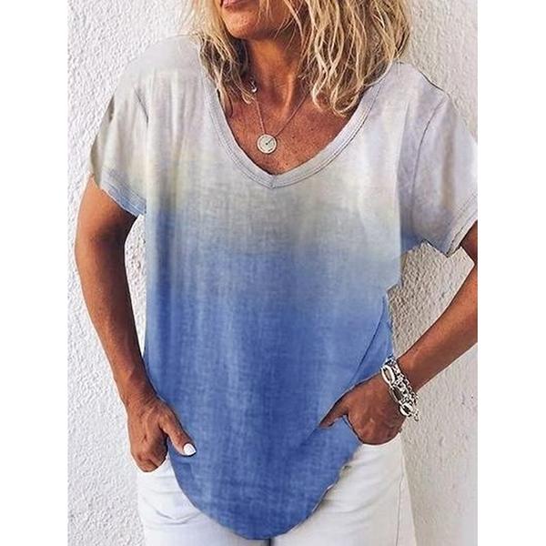 Summer V Neck Short Sleeve Gradient Women Tops