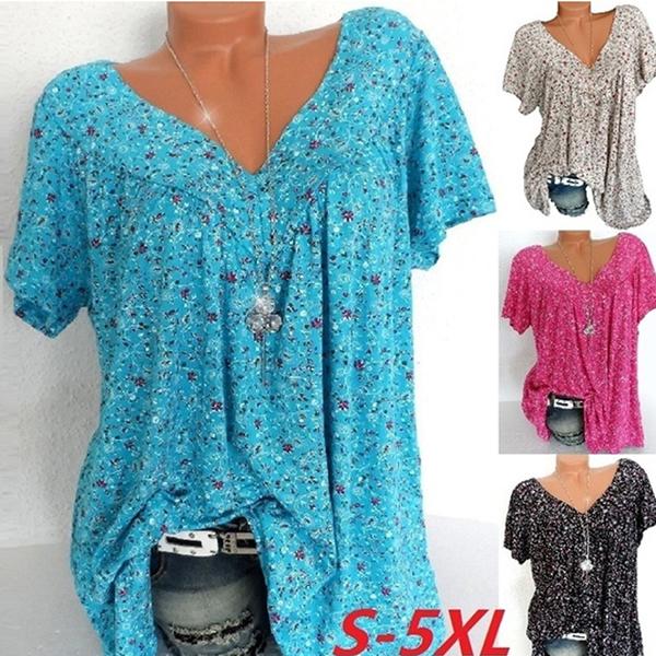 V Neck Printed Loose Blouse