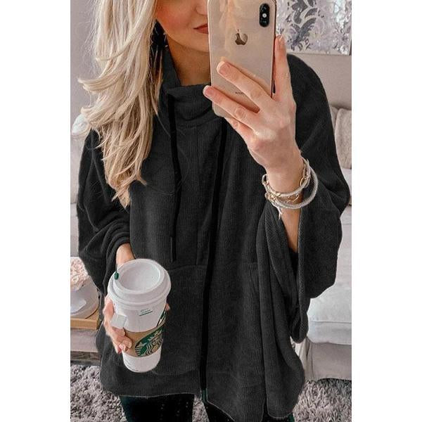 Casual Solid Long Sleeve Pockets Hoodie Blouses