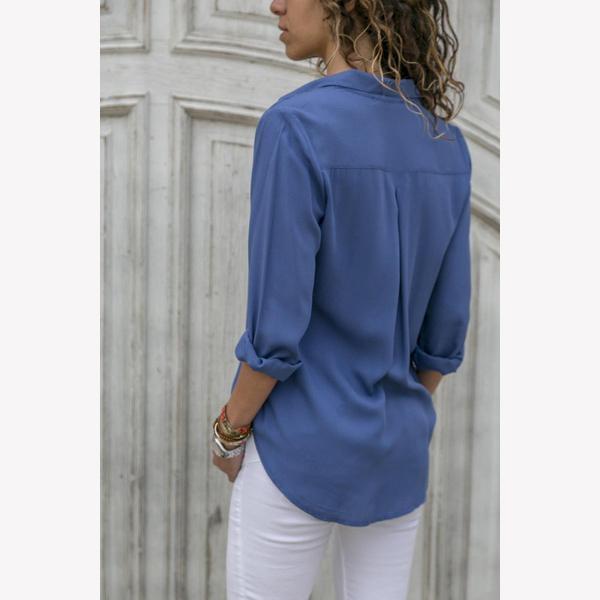 Women Solid Color Sexy Deep V-neck Loose Blouses