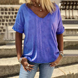 Plus Size V Neck Solid Color Daily Blouse